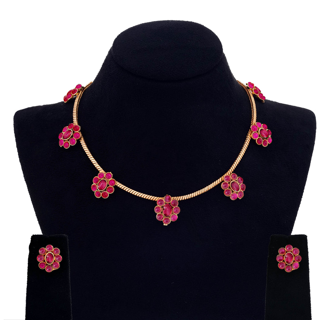 Floral Stone Necklace Set with Earrings