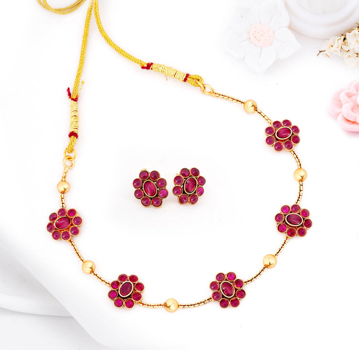 Floral Stone Necklace Set with Earrings