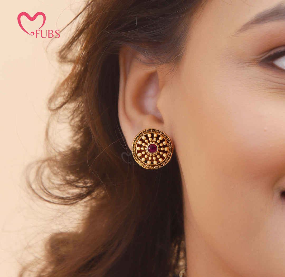 Traditional Antique Finish Coin Necklace Set with Stud Earrings