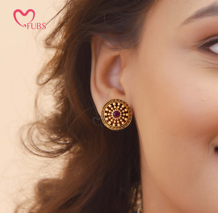 Traditional Antique Finish Coin Necklace Set with Stud Earrings