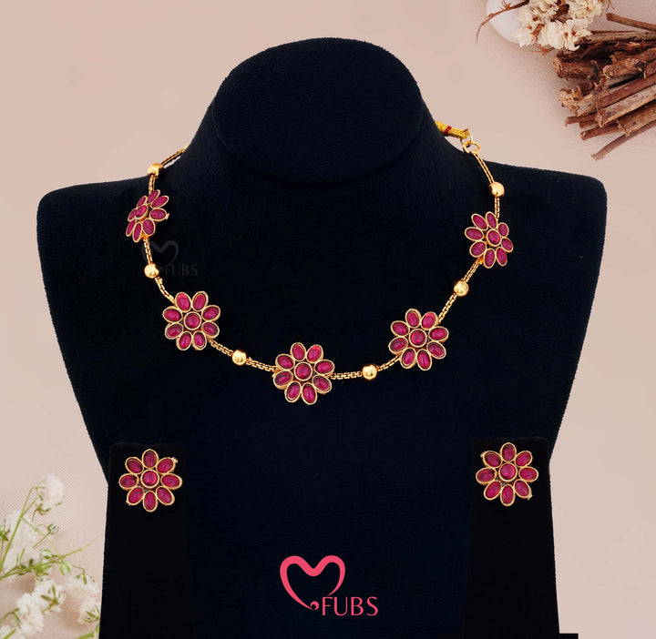 Floral Motif Necklace Set with Earrings