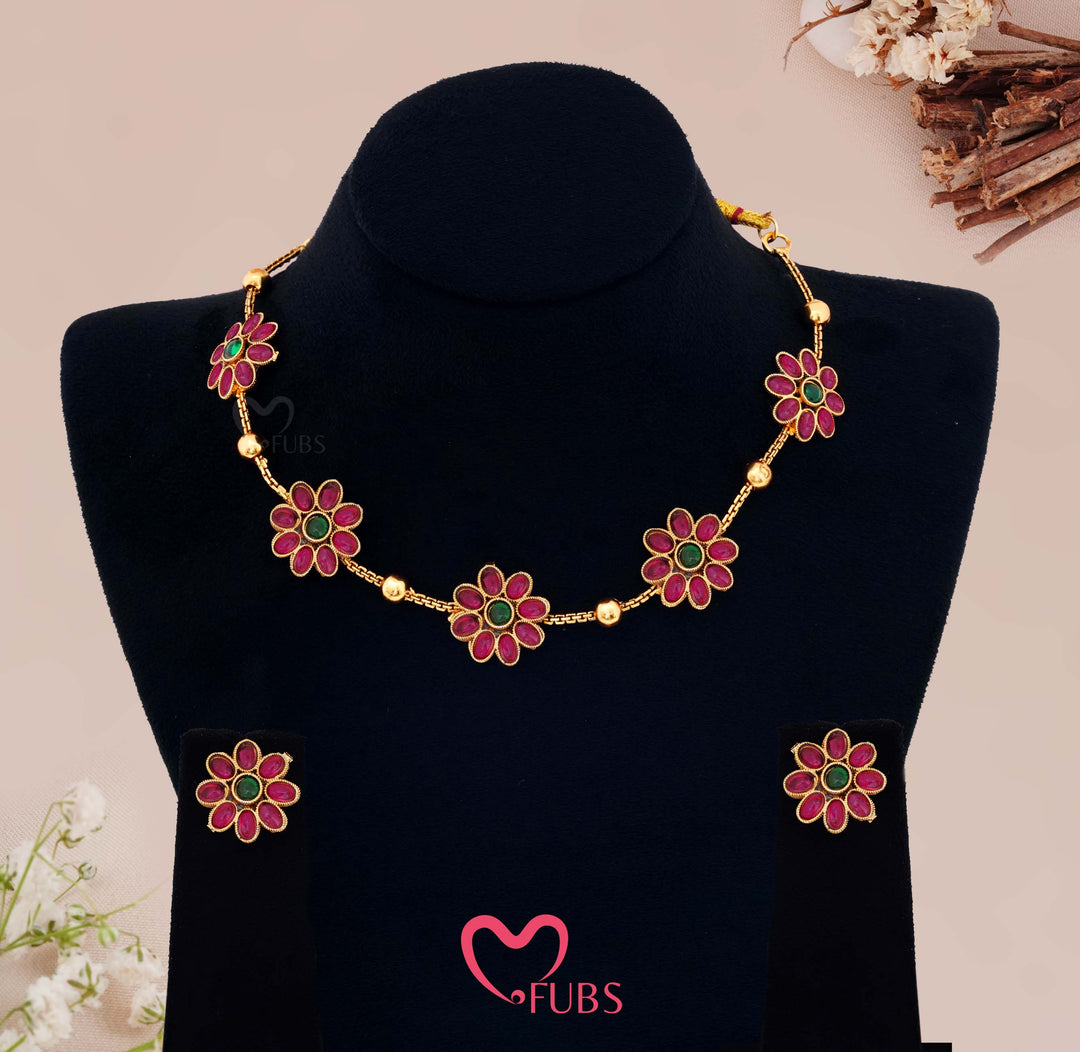 Floral Motif Necklace Set with Earrings