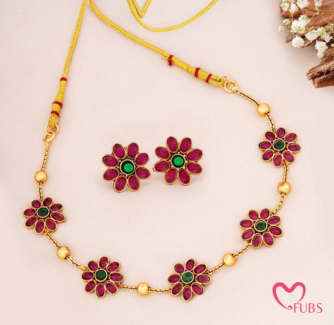 Floral Motif Necklace Set with Earrings