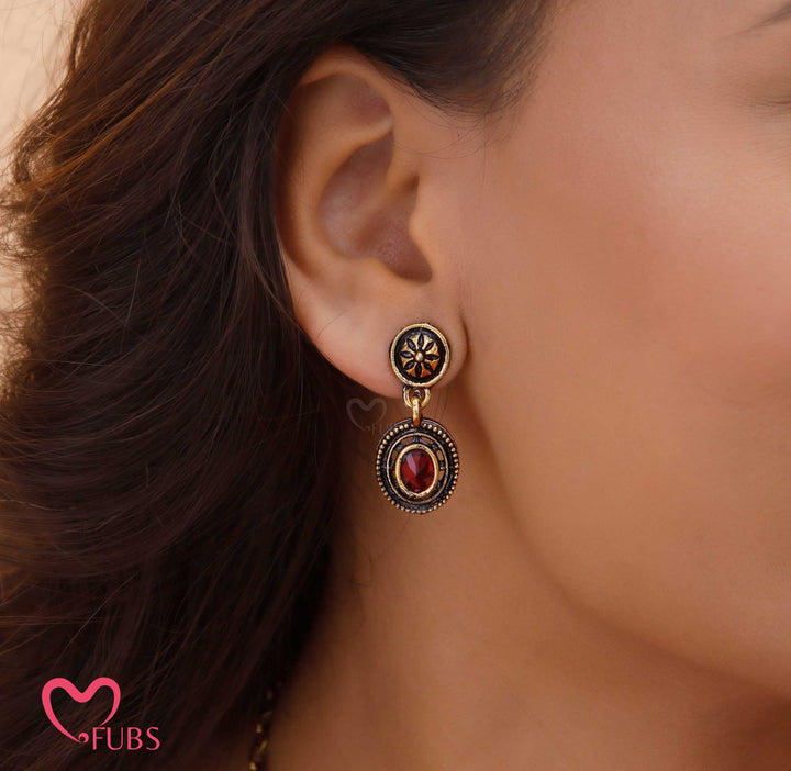 Oxidized Motif Necklace Set with Earrings