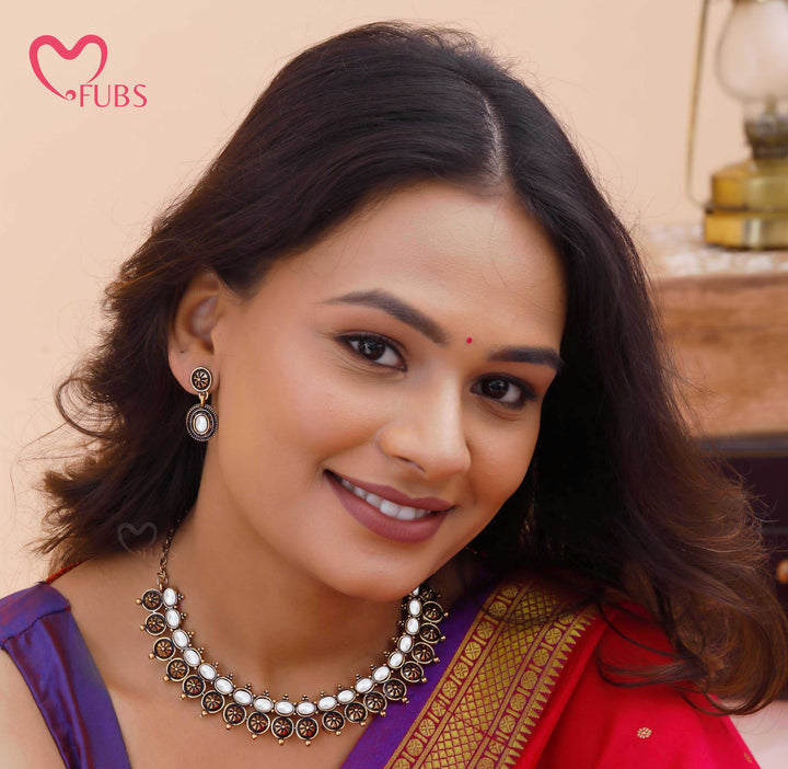 Oxidized Motif Necklace Set with Earrings