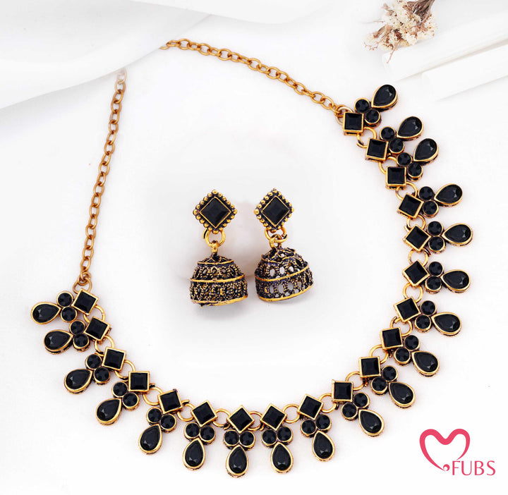 Oxidized Heritage Bloom Necklace & Jhumka Set