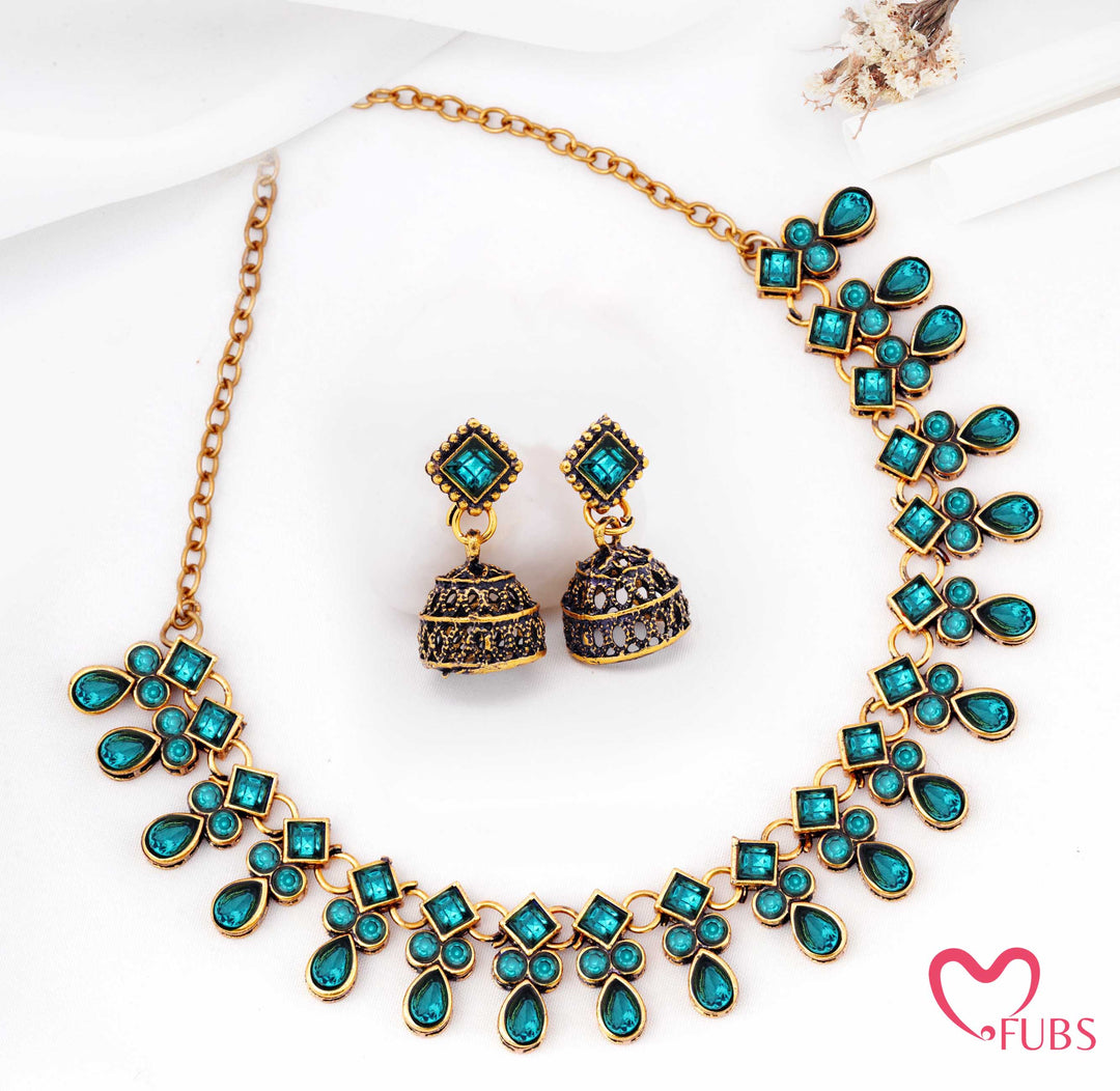 Oxidized Heritage Bloom Necklace & Jhumka Set