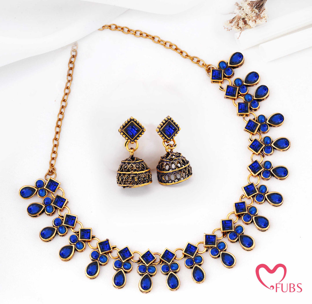Oxidized Heritage Bloom Necklace & Jhumka Set