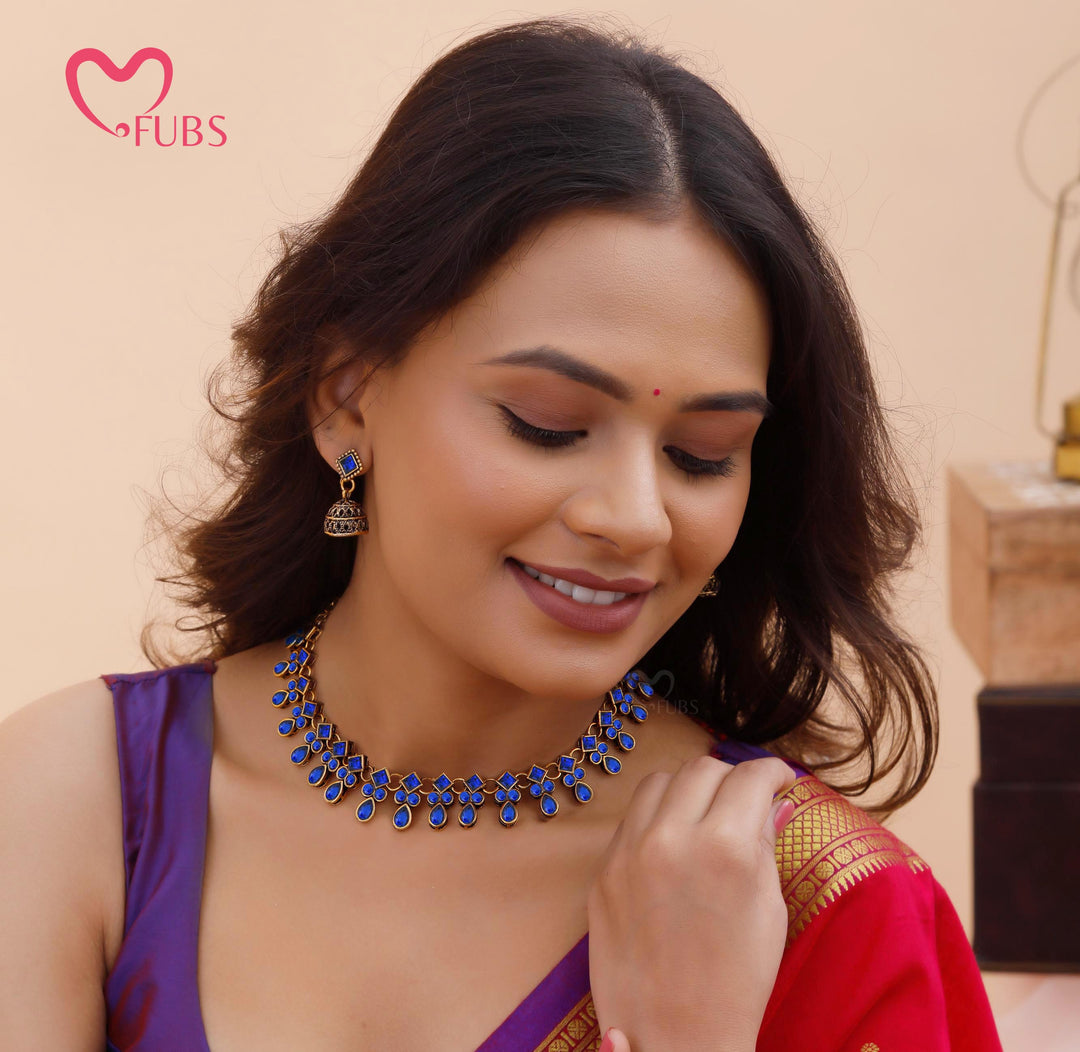 Oxidized Heritage Bloom Necklace & Jhumka Set