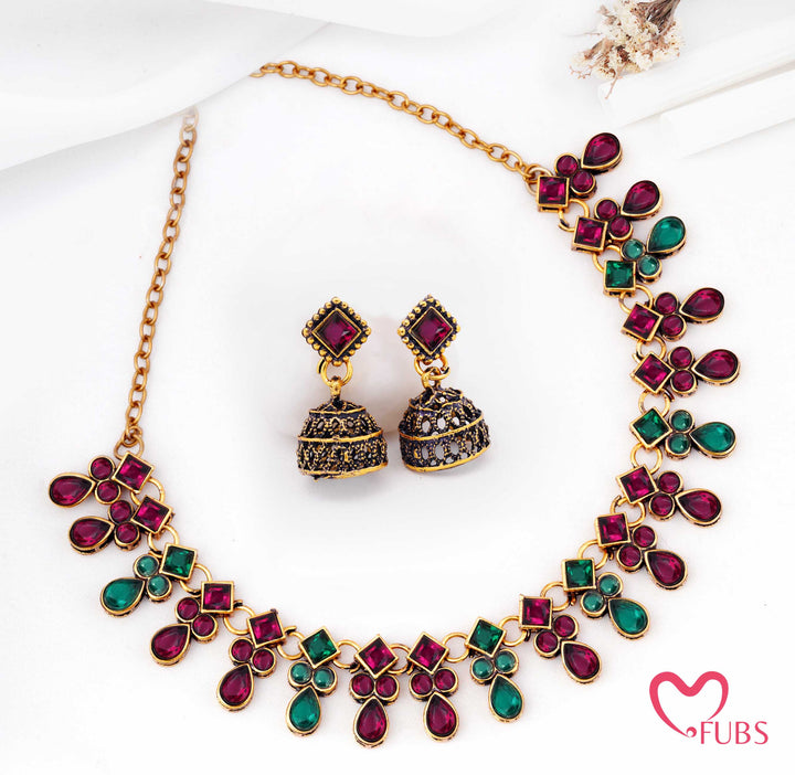 Oxidized Heritage Bloom Necklace & Jhumka Set