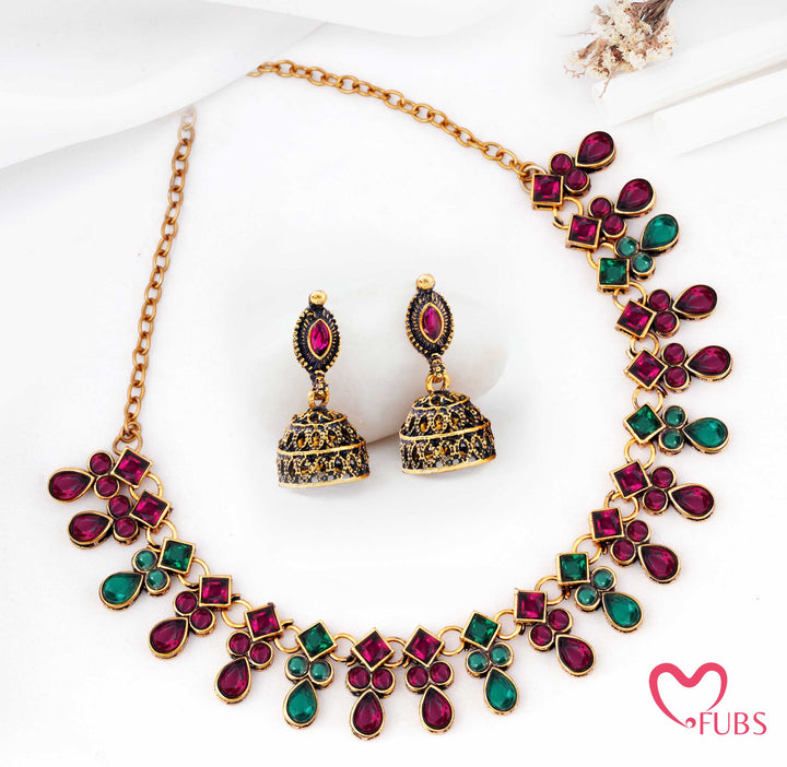 Oxidized Heritage Bloom Necklace & Jhumka Set