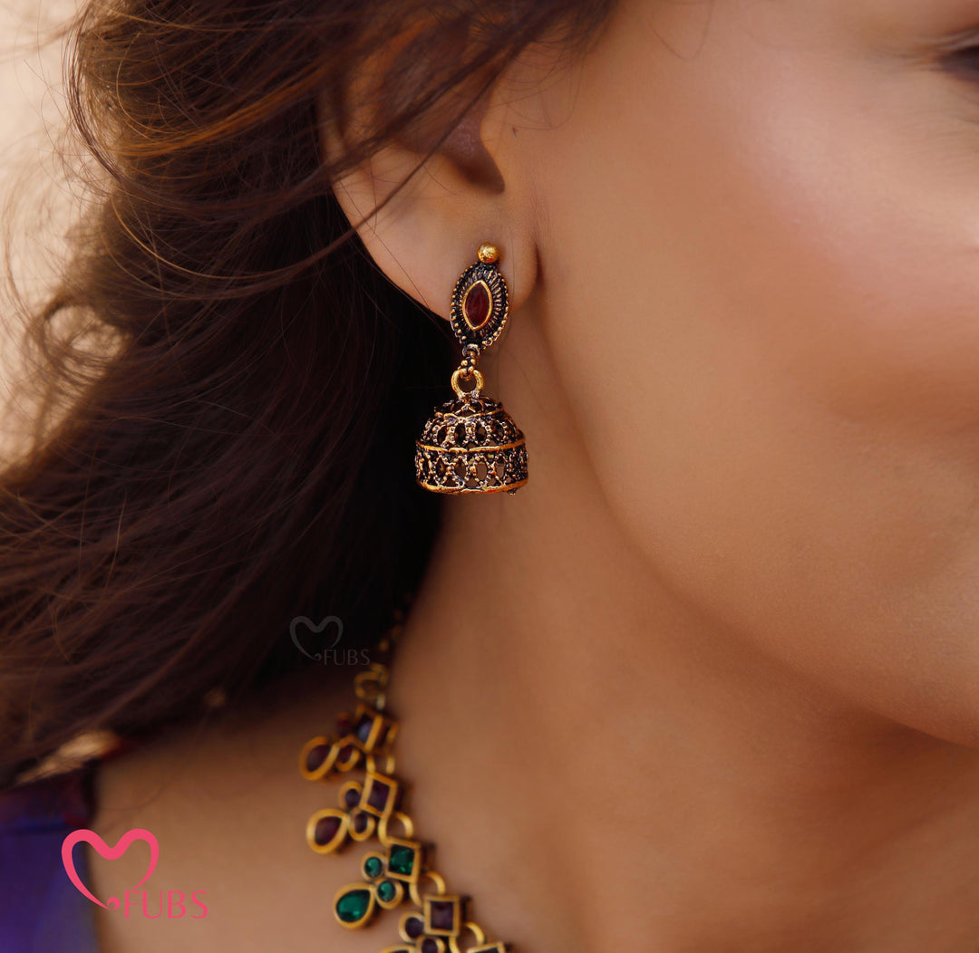 Oxidized Heritage Bloom Necklace & Jhumka Set