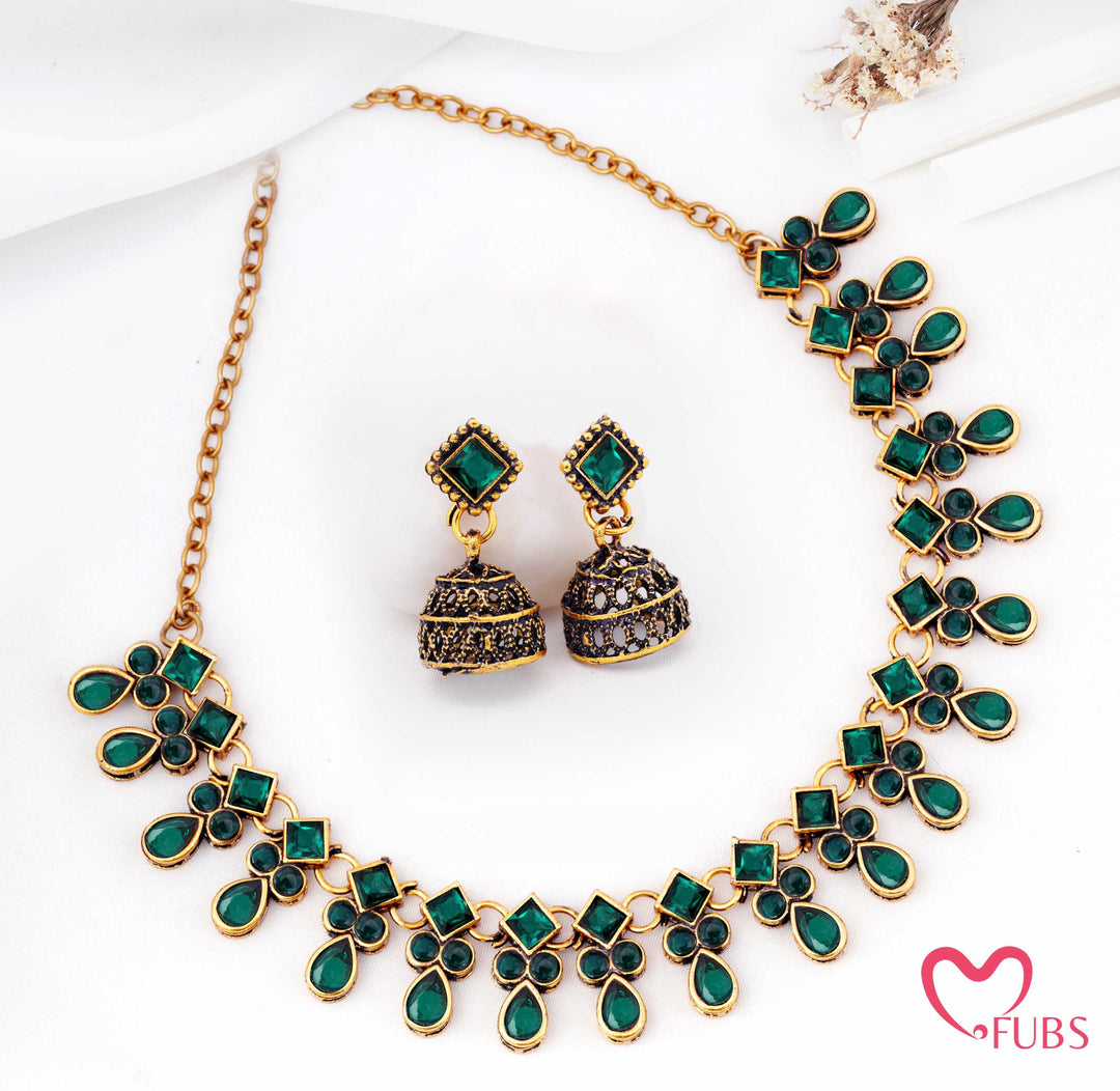 Oxidized Heritage Bloom Necklace & Jhumka Set