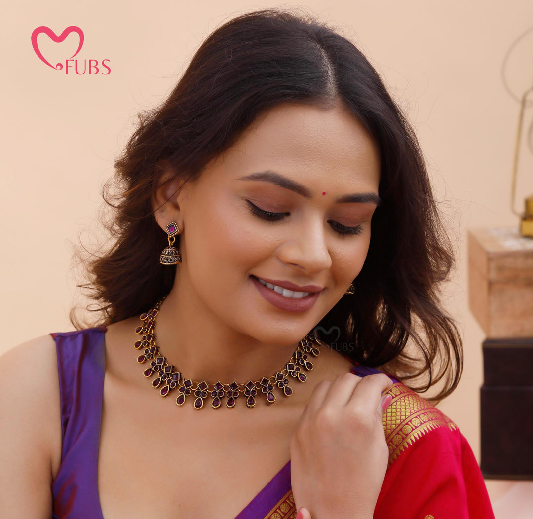 Oxidized Heritage Bloom Necklace & Jhumka Set