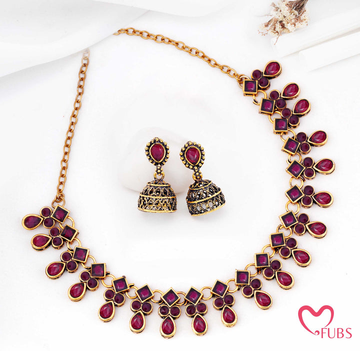 Oxidized Heritage Bloom Necklace & Jhumka Set