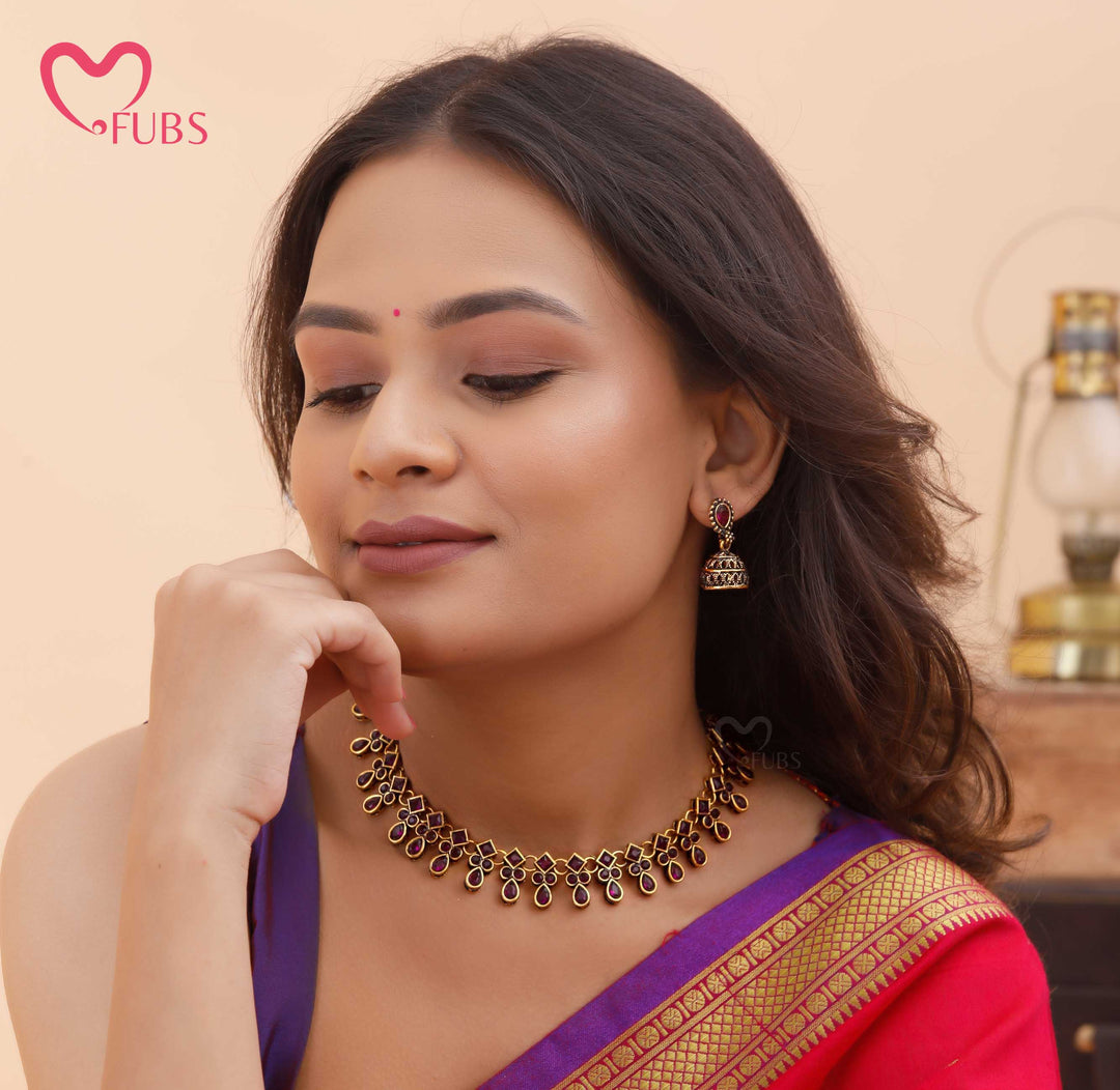 Oxidized Heritage Bloom Necklace & Jhumka Set