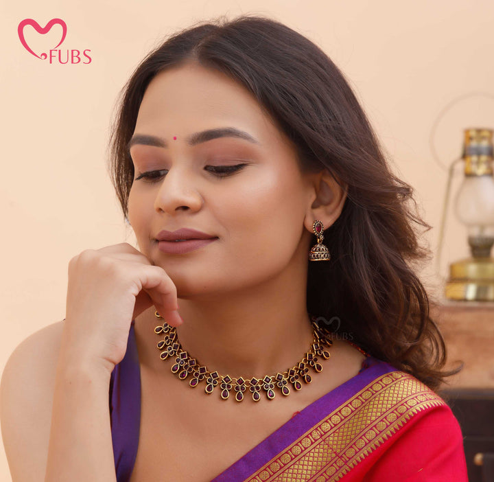 Oxidized Heritage Bloom Necklace & Jhumka Set