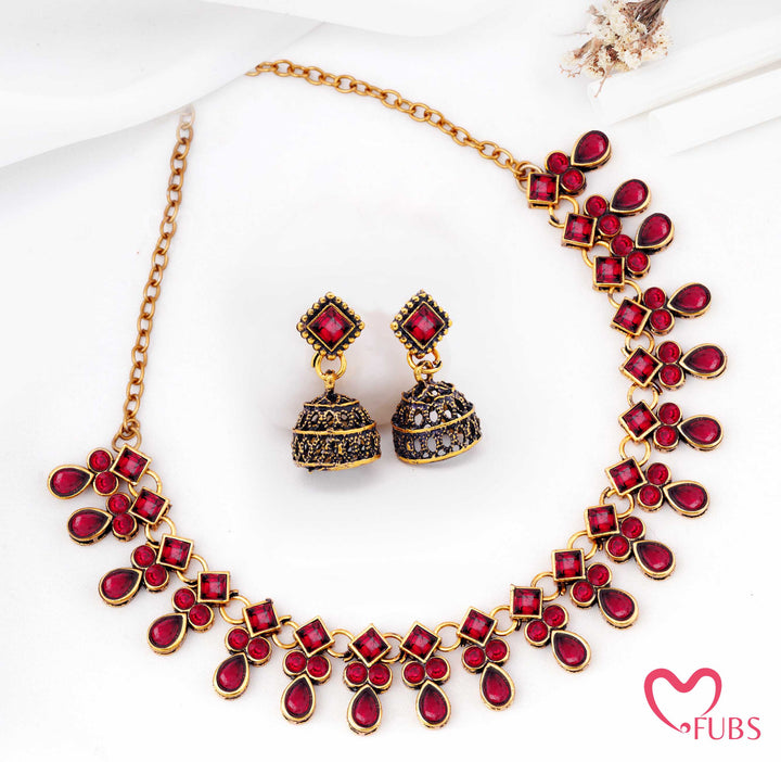 Oxidized Heritage Bloom Necklace & Jhumka Set