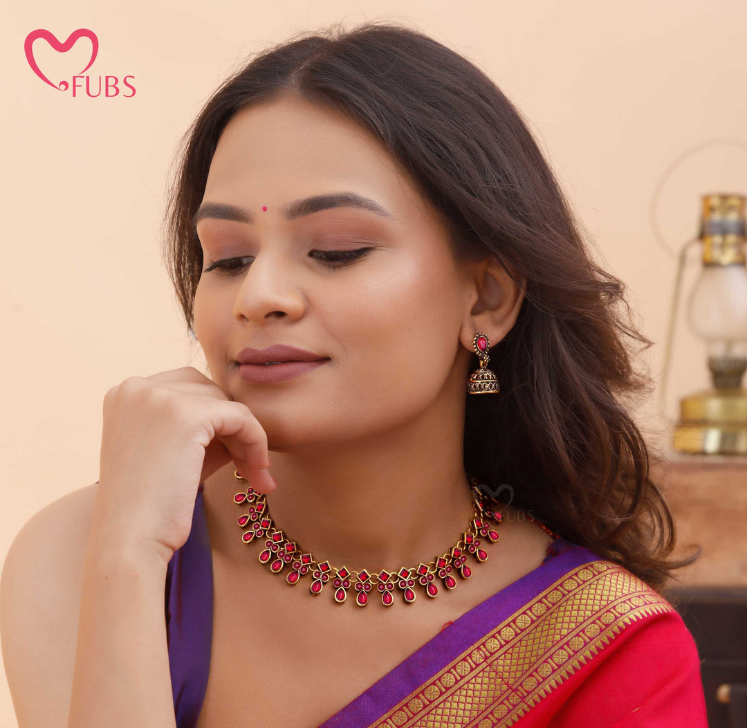 Oxidized Heritage Bloom Necklace & Jhumka Set