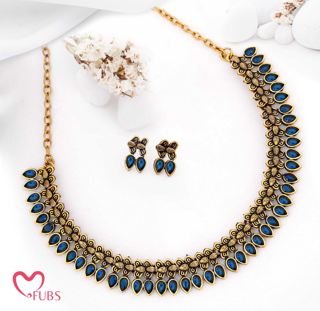 Oxidized Teardrop Necklace Set with Earrings