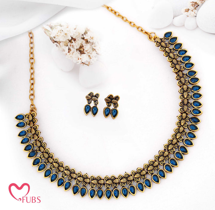 Oxidized Teardrop Necklace Set with Earrings