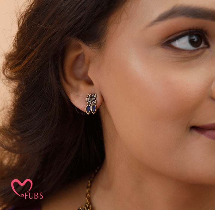 Oxidized Teardrop Necklace Set with Earrings