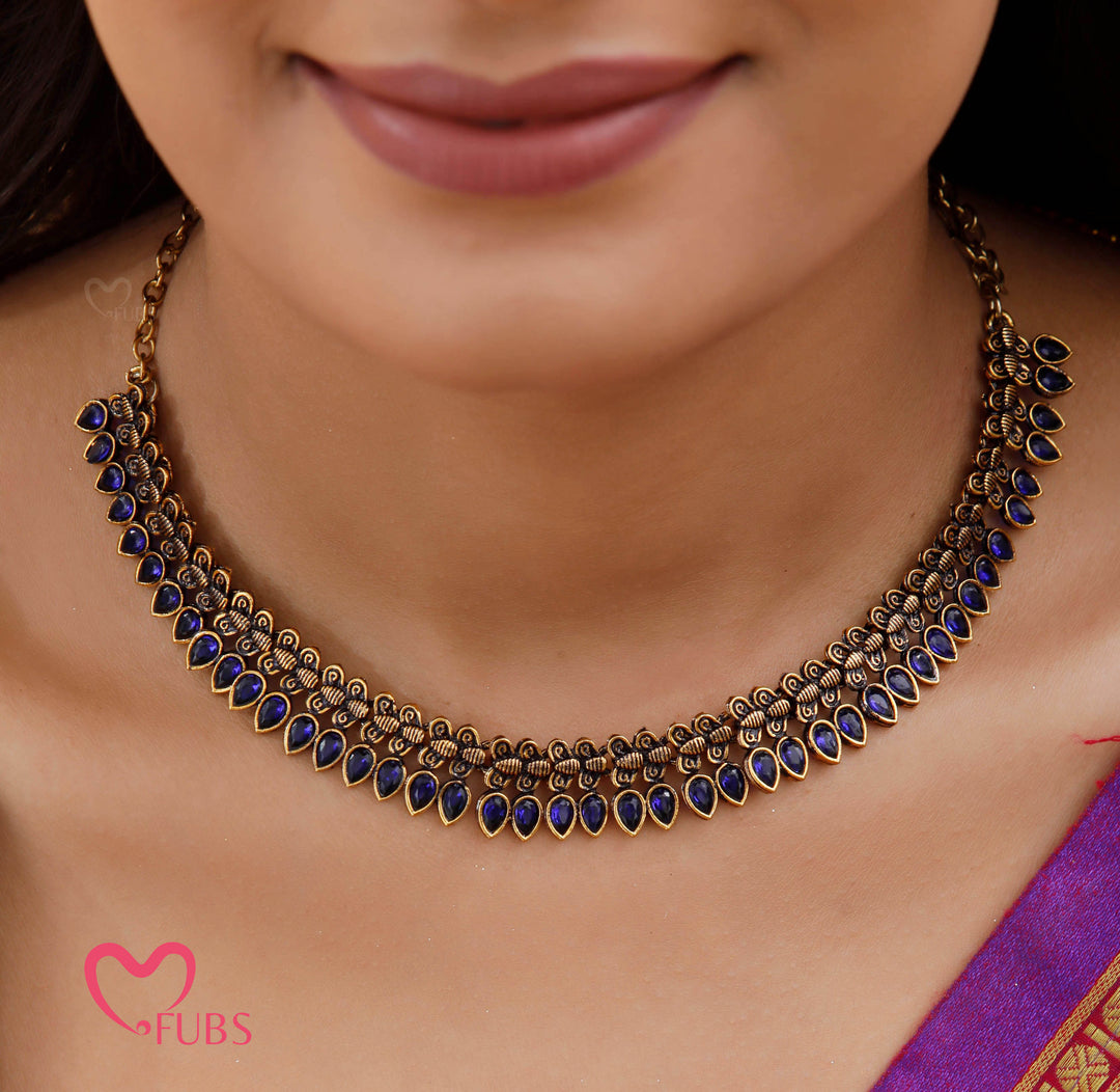 Oxidized Teardrop Necklace Set with Earrings