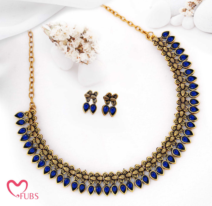 Oxidized Teardrop Necklace Set with Earrings