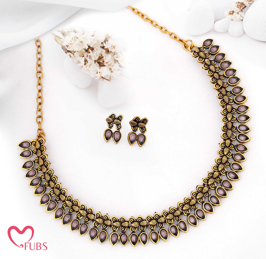 Oxidized Teardrop Necklace Set with Earrings