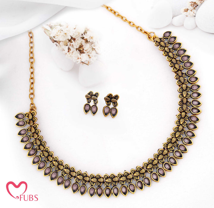 Oxidized Teardrop Necklace Set with Earrings