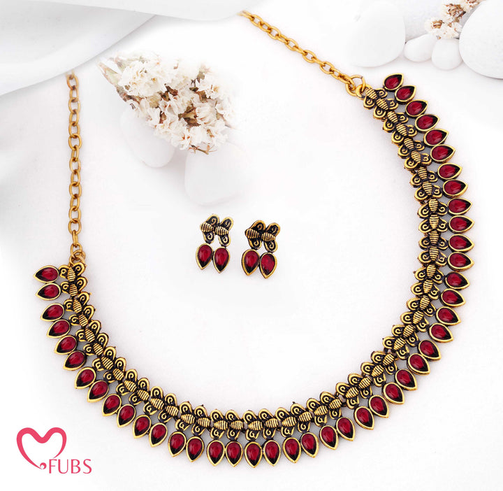 Oxidized Teardrop Necklace Set with Earrings