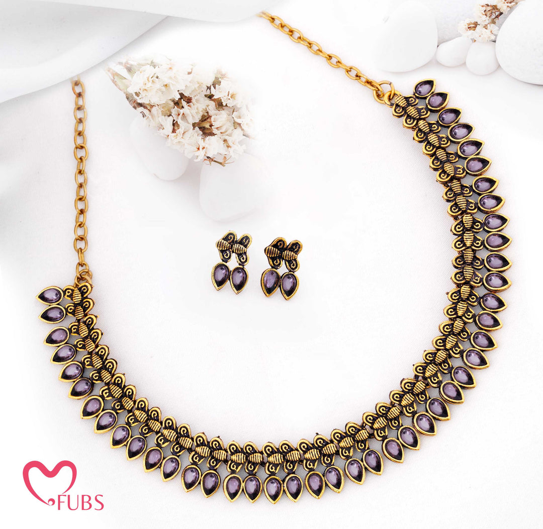 Oxidized Teardrop Necklace Set with Earrings