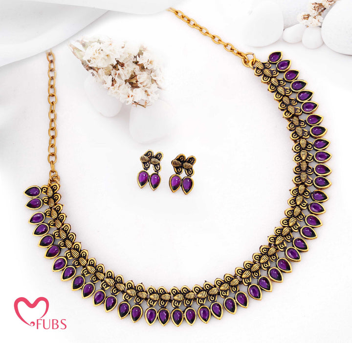 Oxidized Teardrop Necklace Set with Earrings