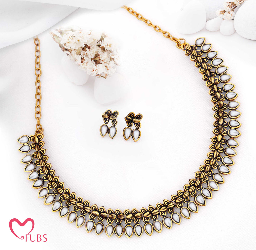 Oxidized Teardrop Necklace Set with Earrings