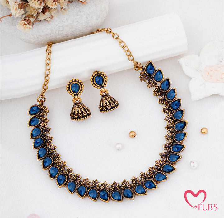 Antique Stone Choker Necklace Set with Earrings