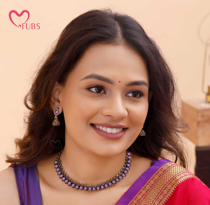 Antique Stone Choker Necklace Set with Earrings