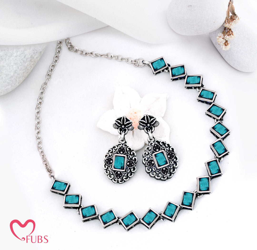 Designer Square Stone Necklace & Earrings Set