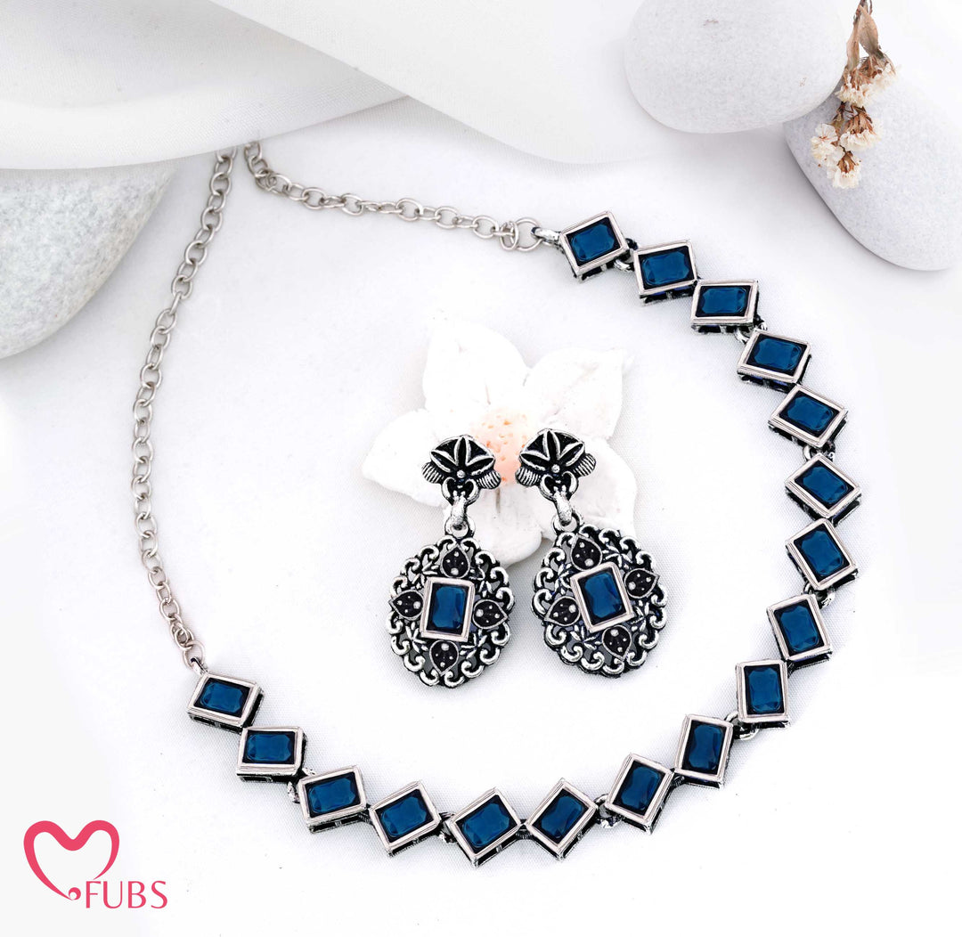 Designer Square Stone Necklace & Earrings Set