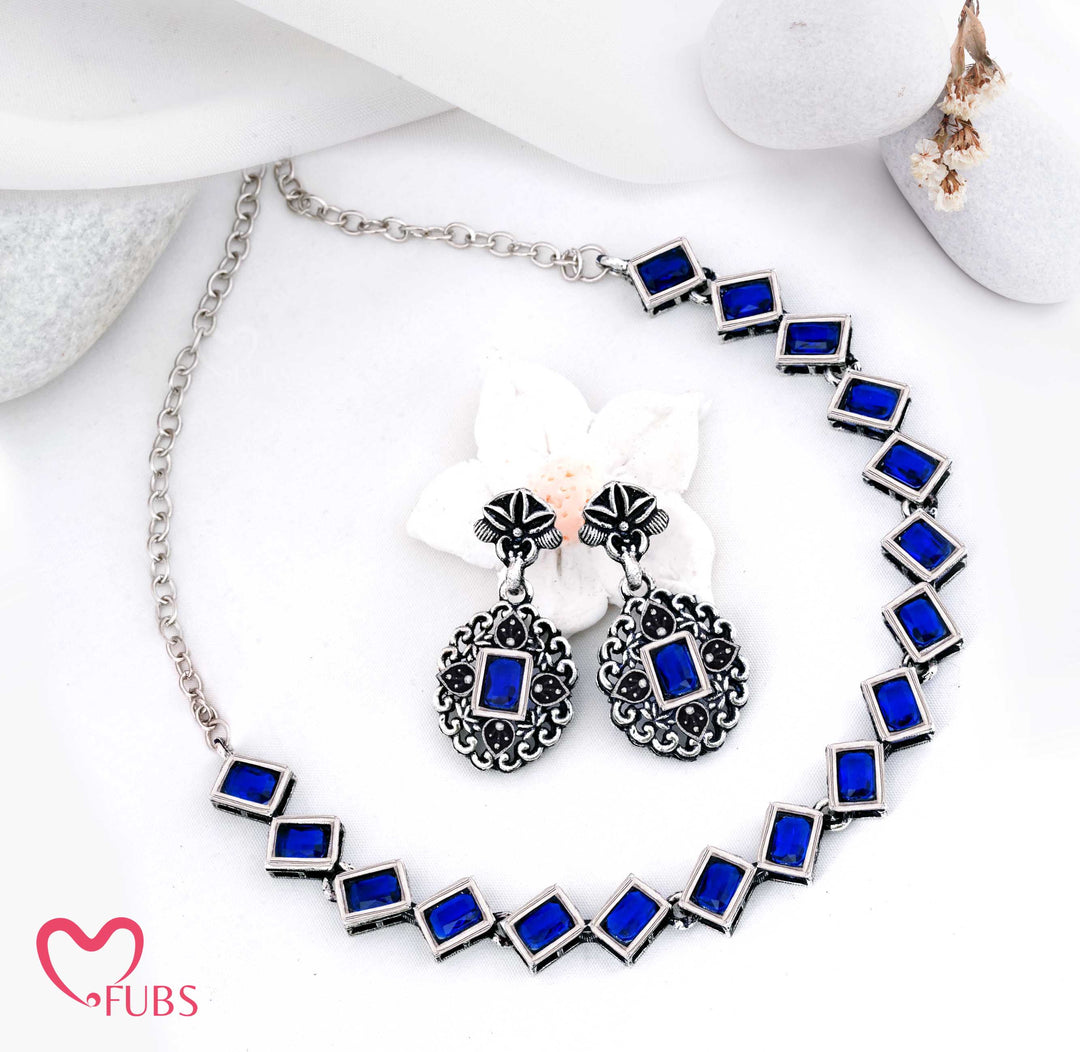 Designer Square Stone Necklace & Earrings Set