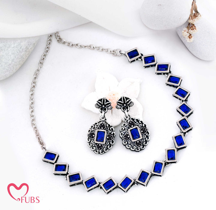 Designer Square Stone Necklace & Earrings Set