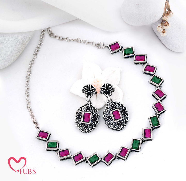 Designer Square Stone Necklace & Earrings Set
