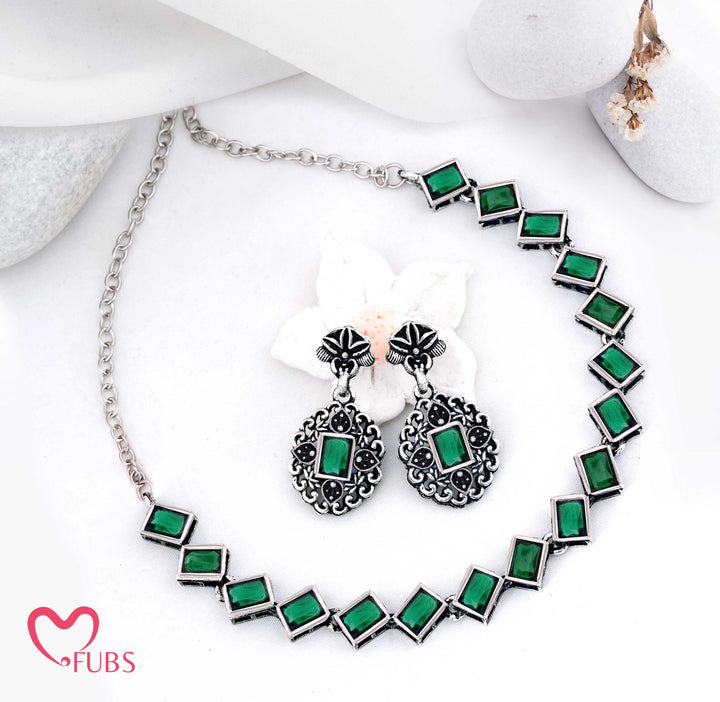 Designer Square Stone Necklace & Earrings Set