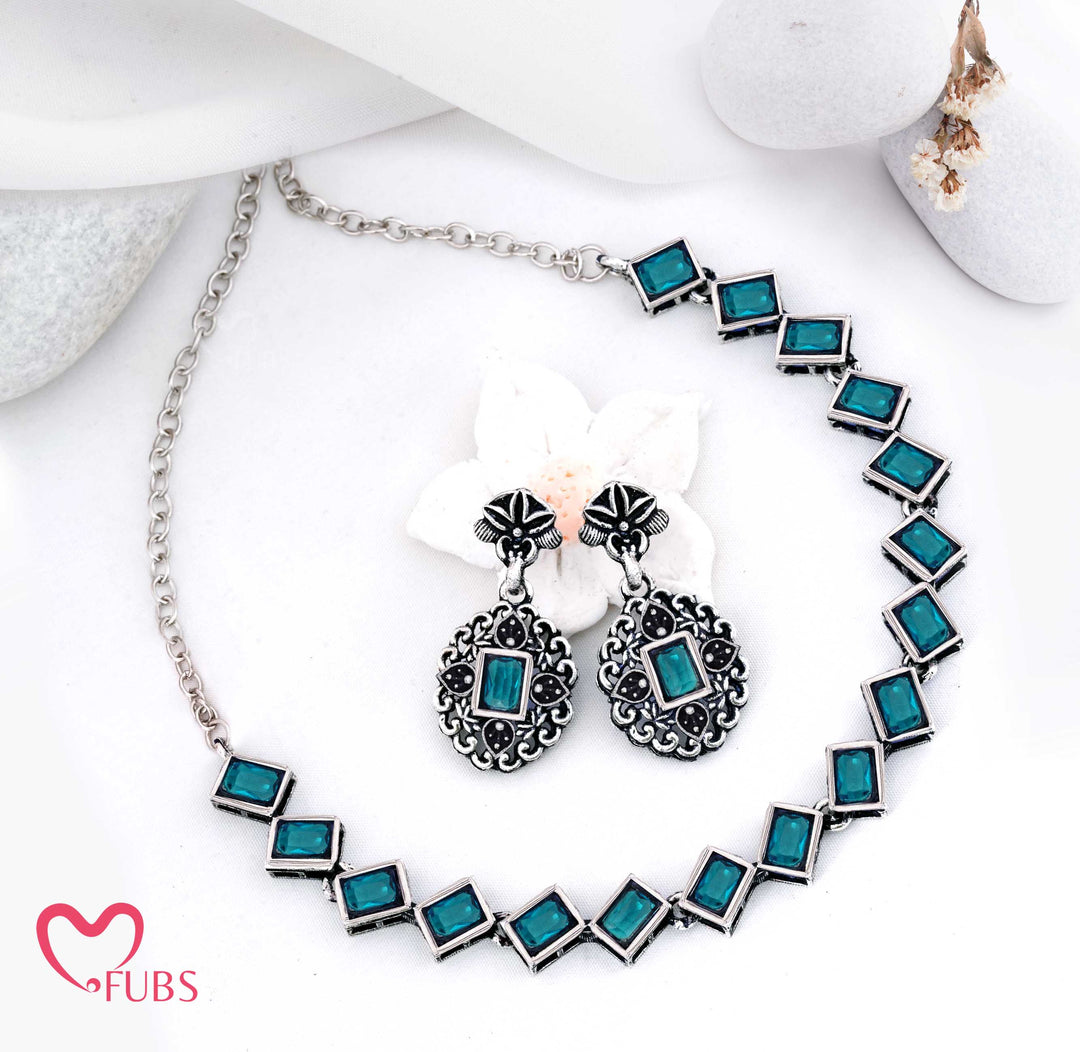 Designer Square Stone Necklace & Earrings Set