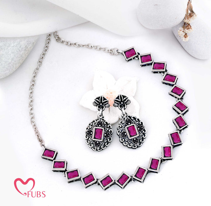 Designer Square Stone Necklace & Earrings Set