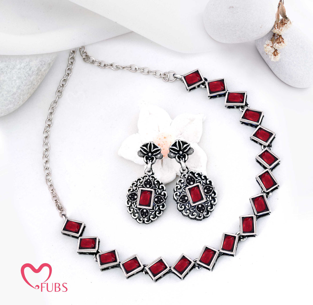Designer Square Stone Necklace & Earrings Set
