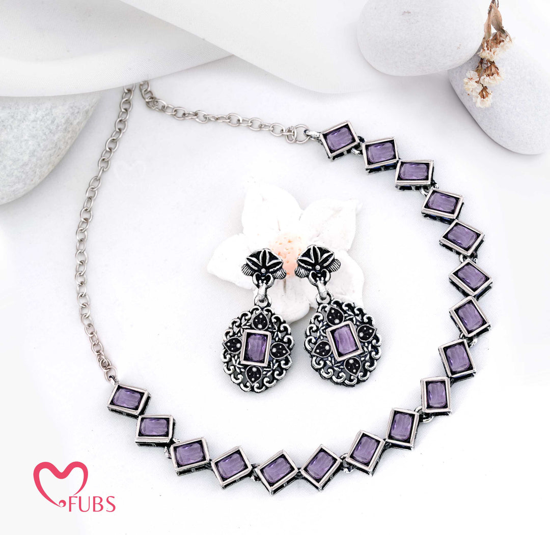 Designer Square Stone Necklace & Earrings Set
