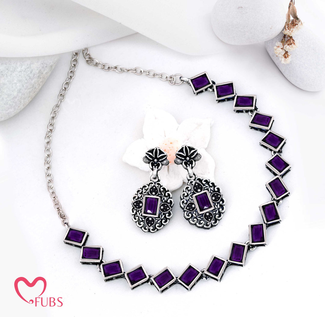 Designer Square Stone Necklace & Earrings Set