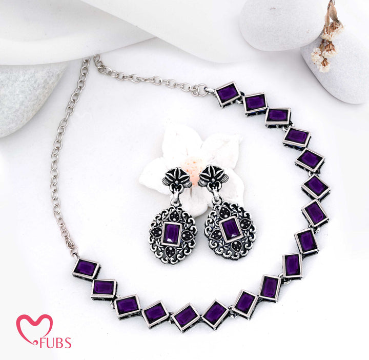 Designer Square Stone Necklace & Earrings Set
