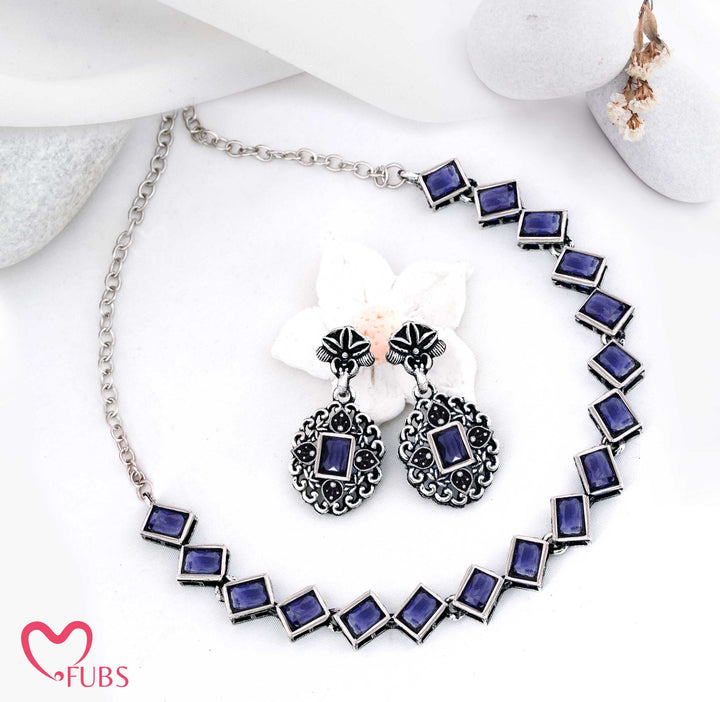 Designer Square Stone Necklace & Earrings Set