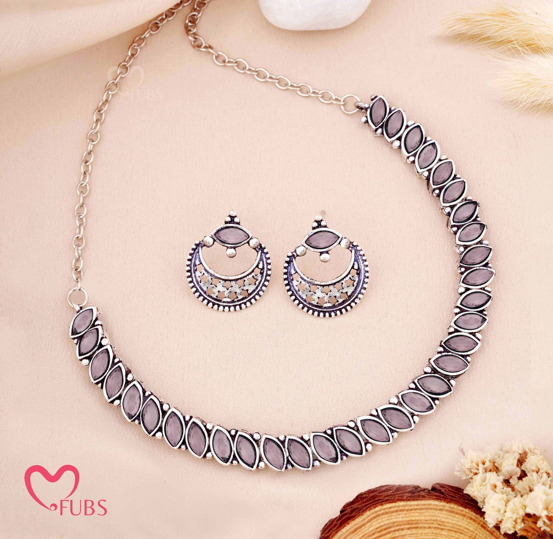 Antique Finish Stone Necklace Set with Matching Earrings